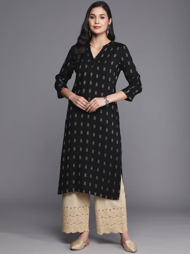 Black Woven Design Rayon Straight Kurta - Libas