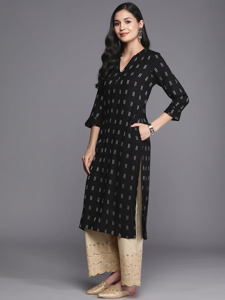 Black Woven Design Rayon Straight Kurta - Libas