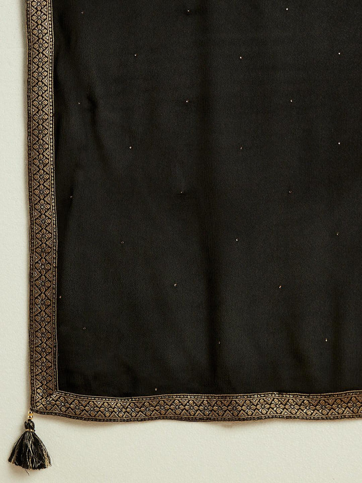 Black Woven Design Silk Blend Straight Kurta With Trousers & Dupatta - Libas