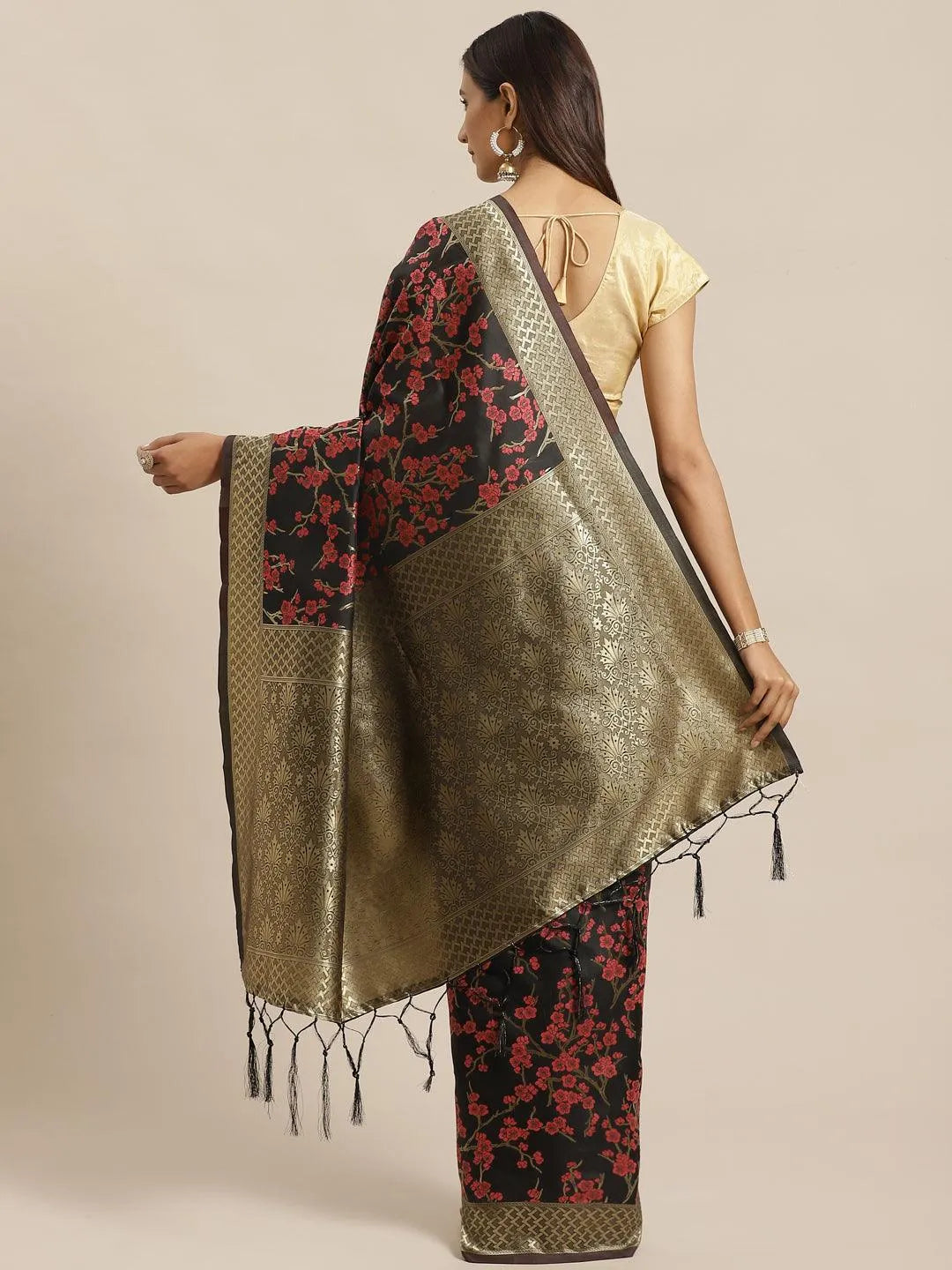 Black Woven Design Silk Saree - Libas