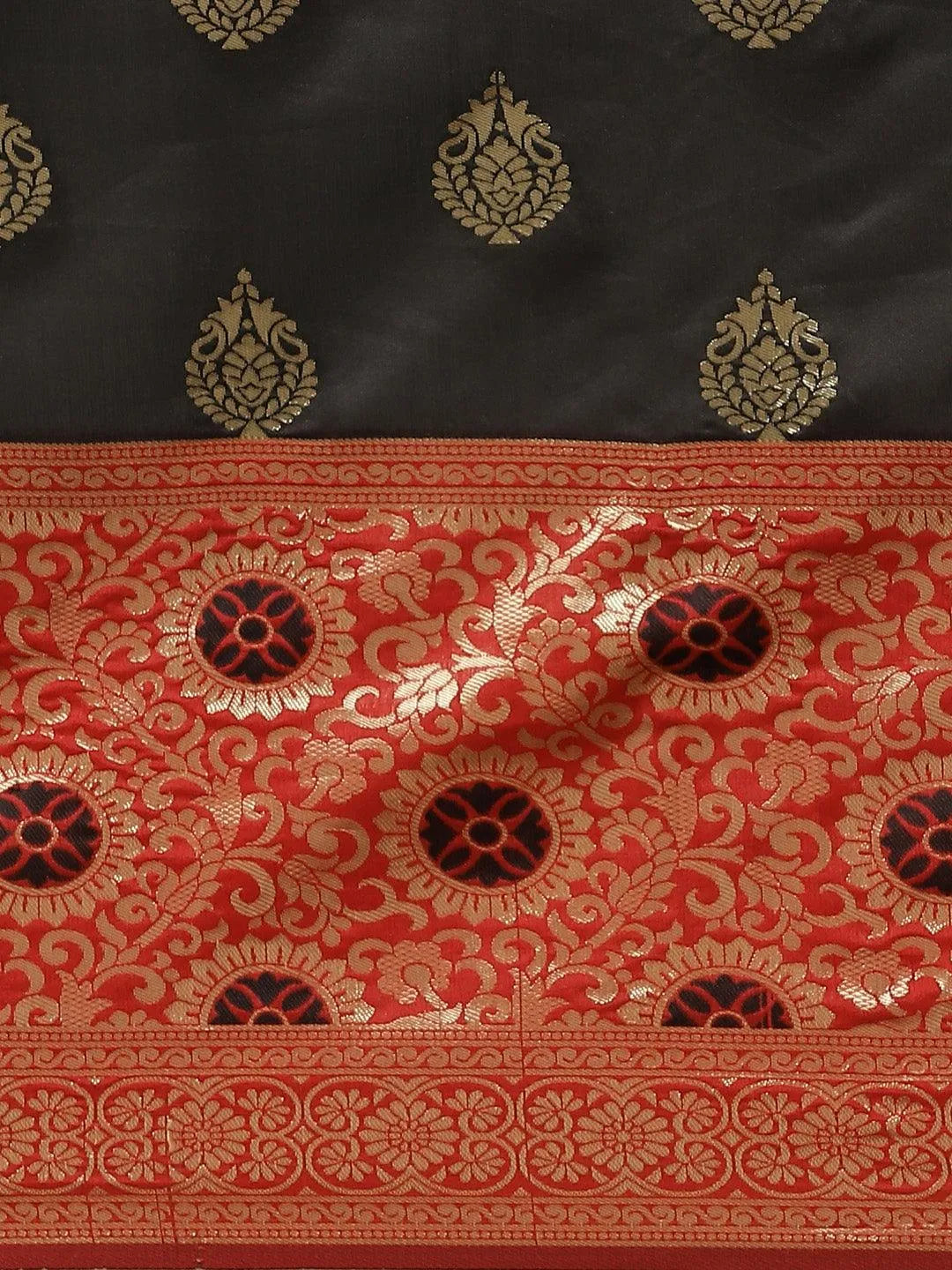 Black Woven Design Silk Saree - Libas