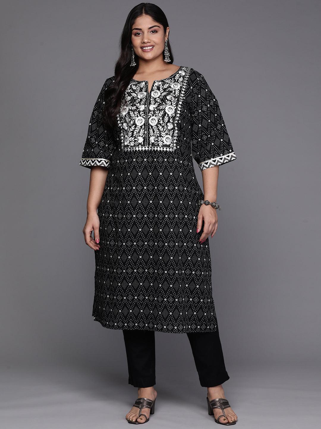 Black Yoke Design Cotton Straight Kurta - Libas