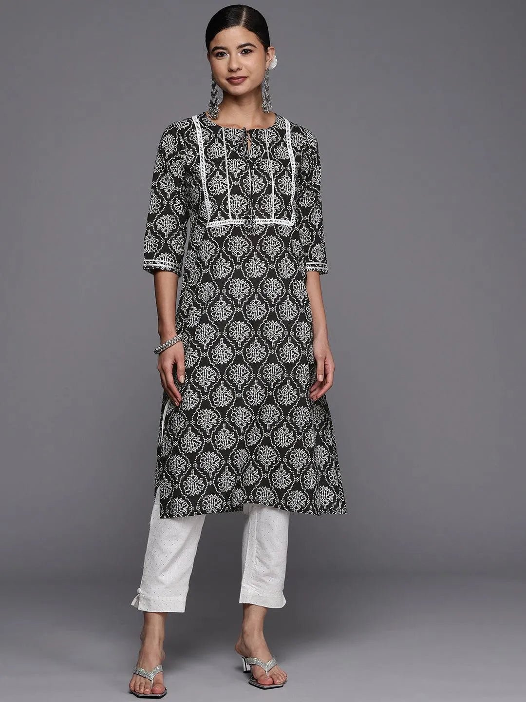 Black Yoke Design Cotton Straight Kurta - Libas