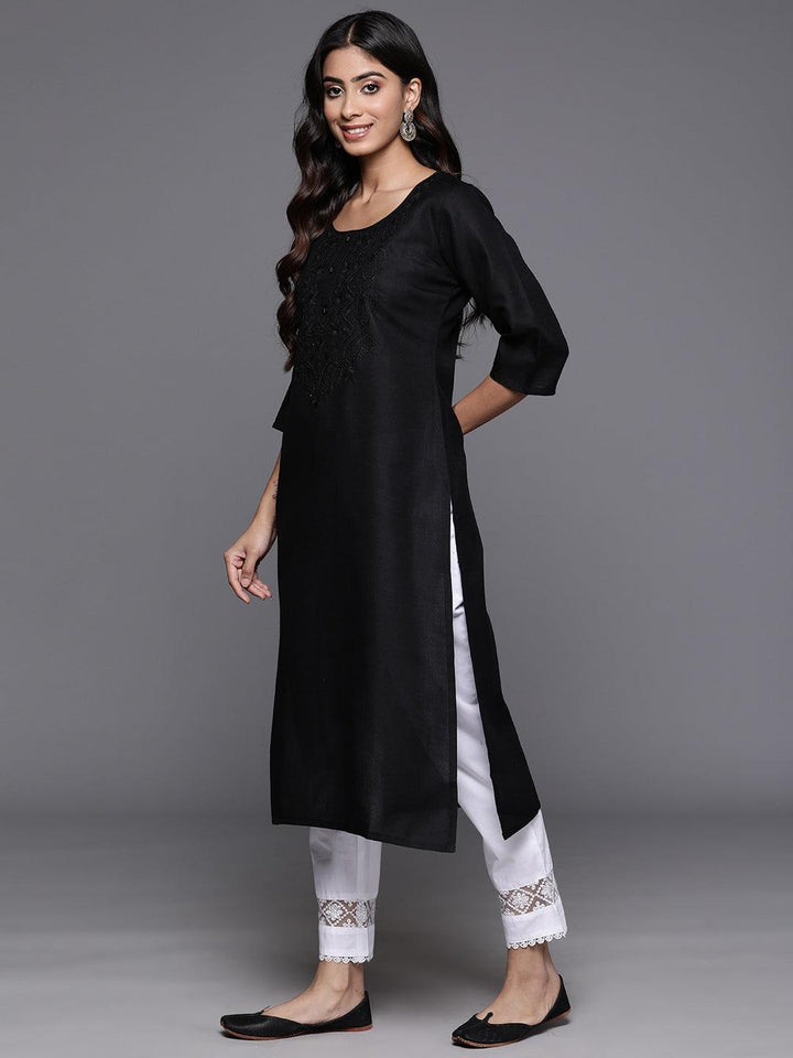 Black Yoke Design Cotton Straight Kurta - Libas