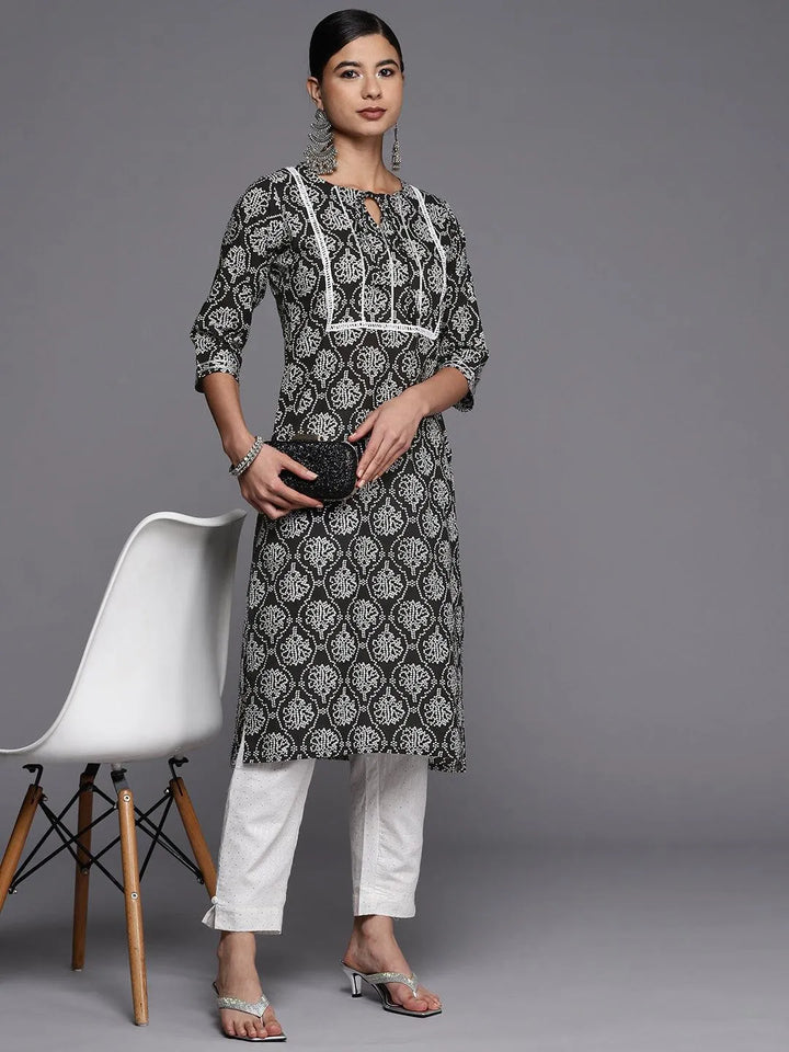 Black Yoke Design Cotton Straight Kurta - Libas