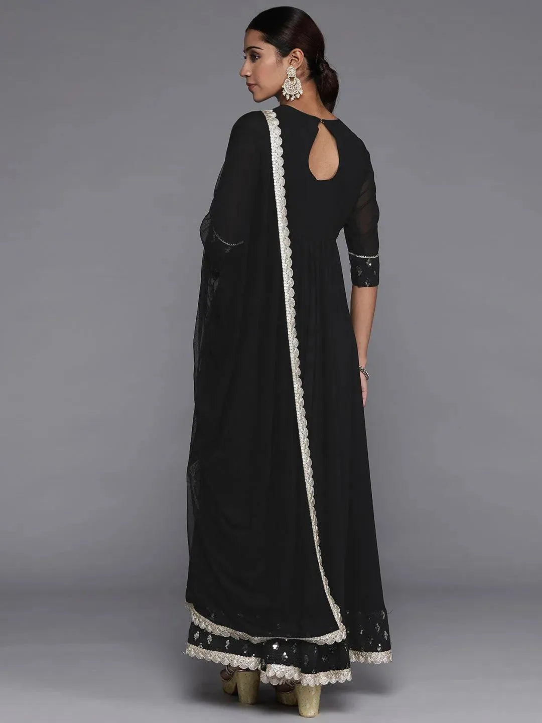 

Black Yoke Design Georgette Anarkali Kurta With Churidar & Dupatta