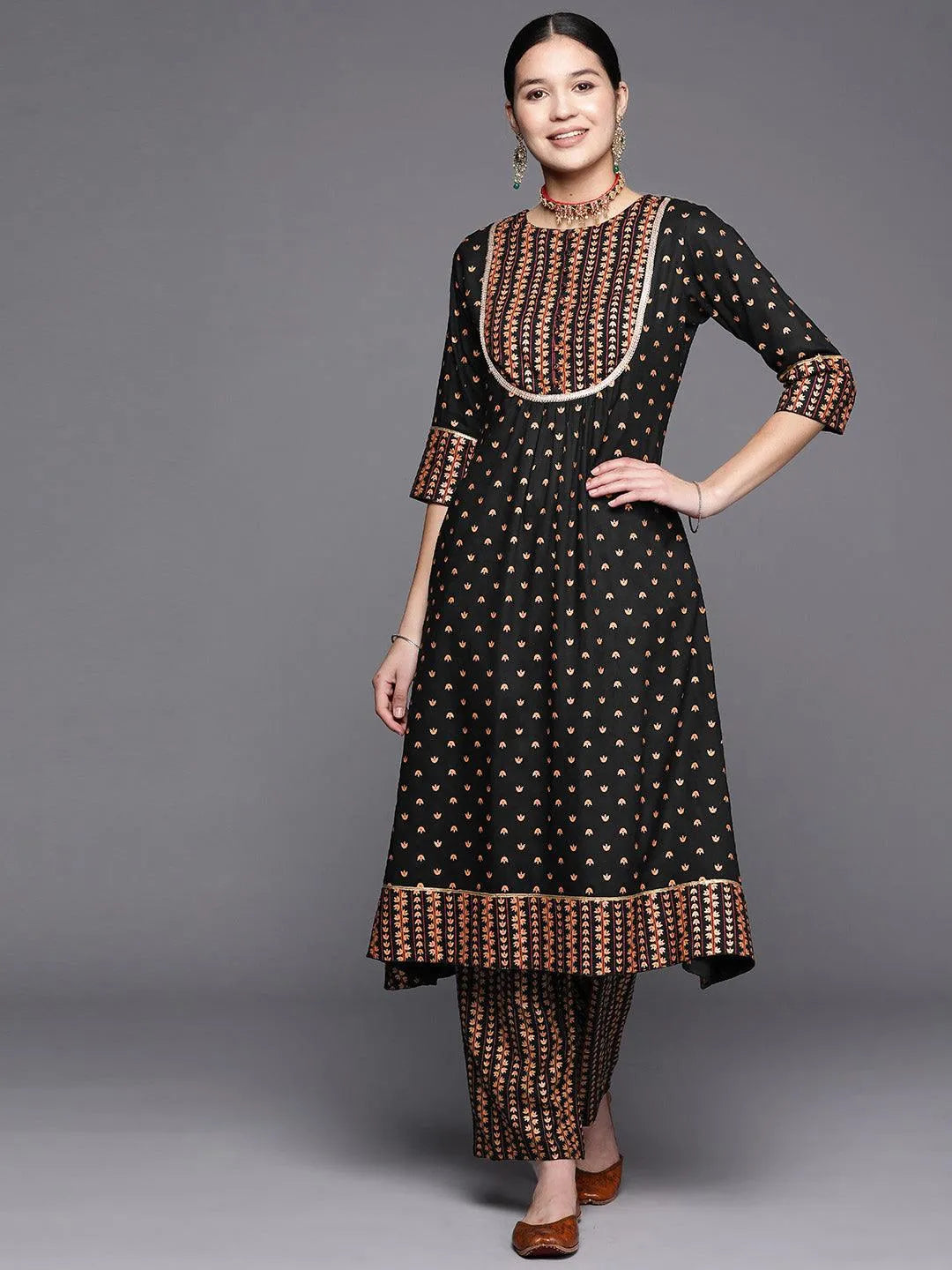 Black Yoke Design Rayon A-Line Kurta - Libas