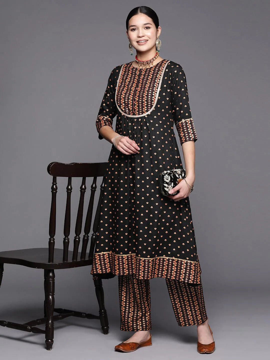 Black Yoke Design Rayon A-Line Kurta - Libas