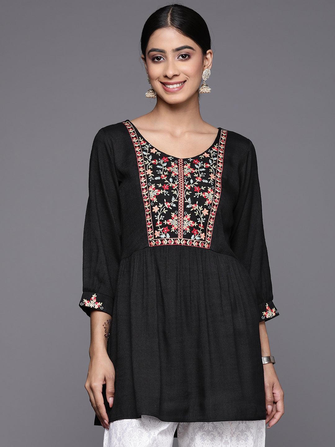 Black Yoke Design Rayon A-Line Kurti - Libas 