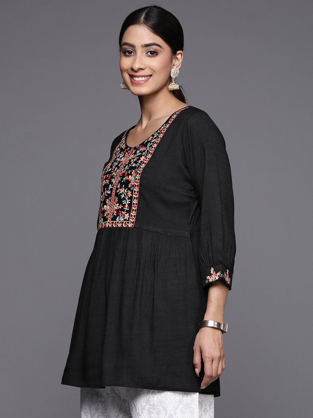 Black Yoke Design Rayon A-Line Kurti - Libas