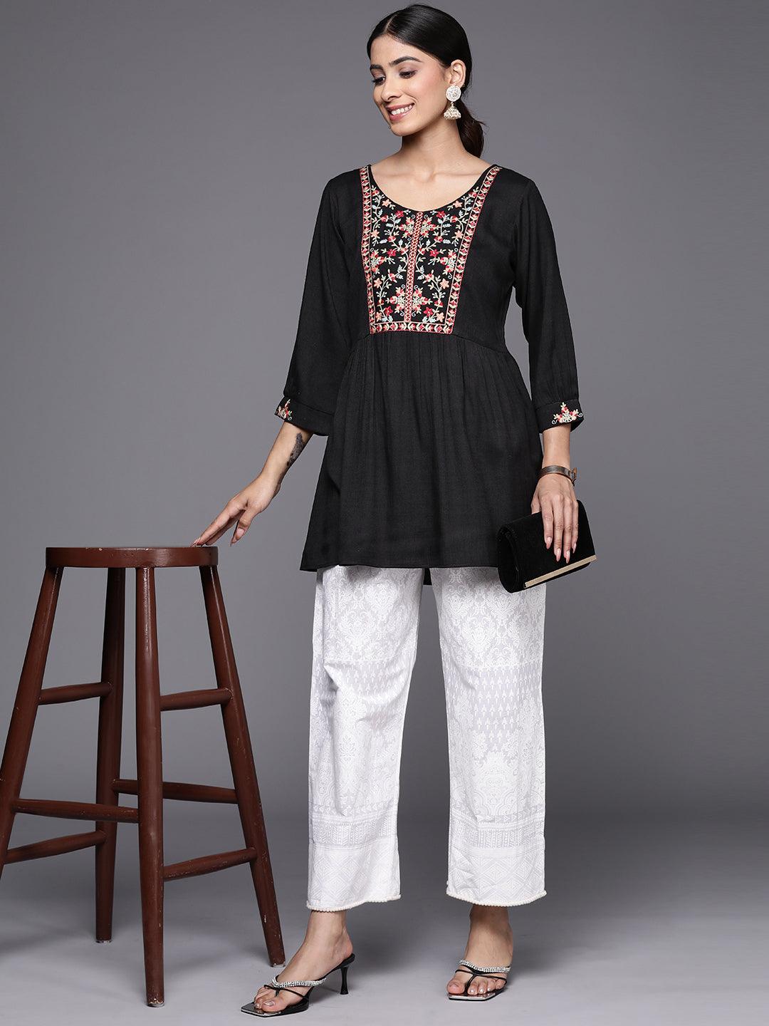 Black Yoke Design Rayon A-Line Kurti - Libas 