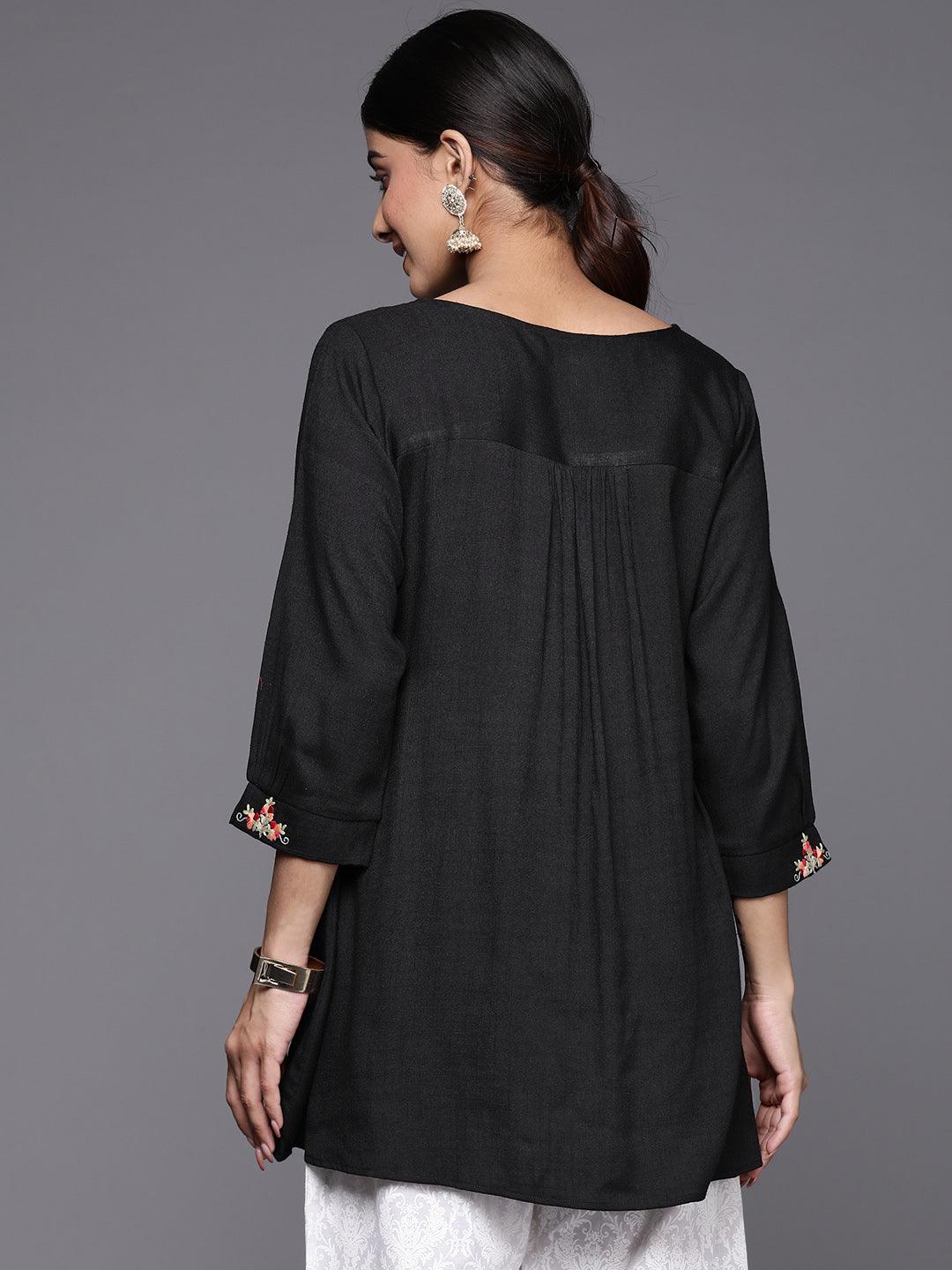 Black Yoke Design Rayon A-Line Kurti - Libas 