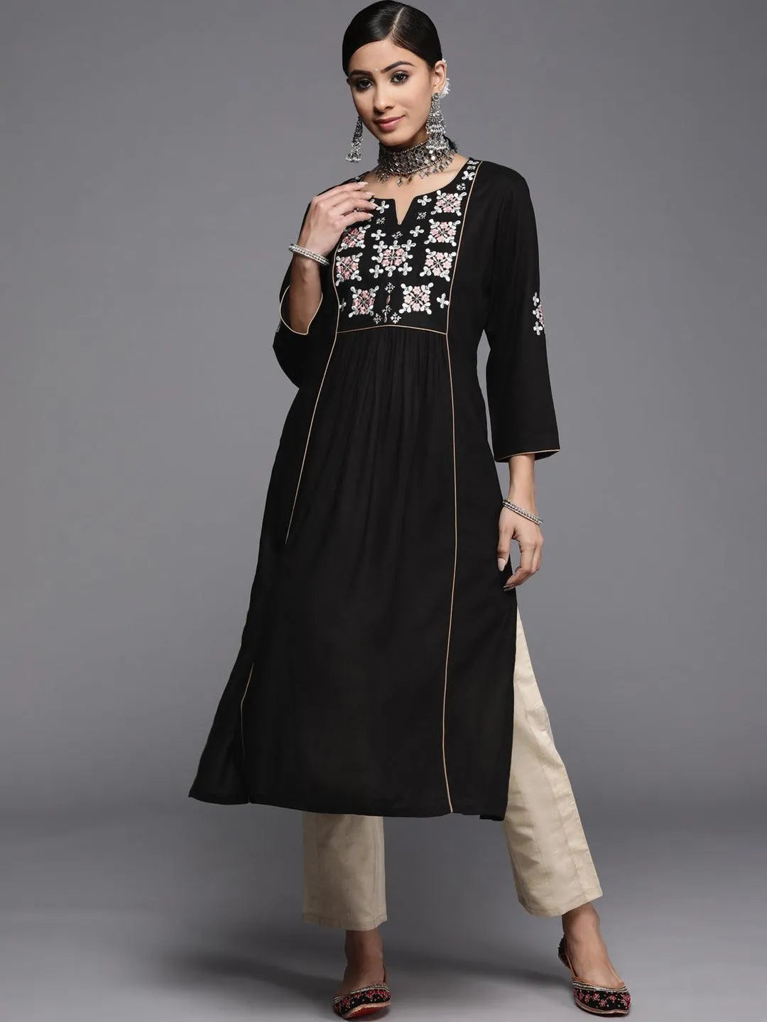 Black Yoke Design Rayon Kurta - Libas