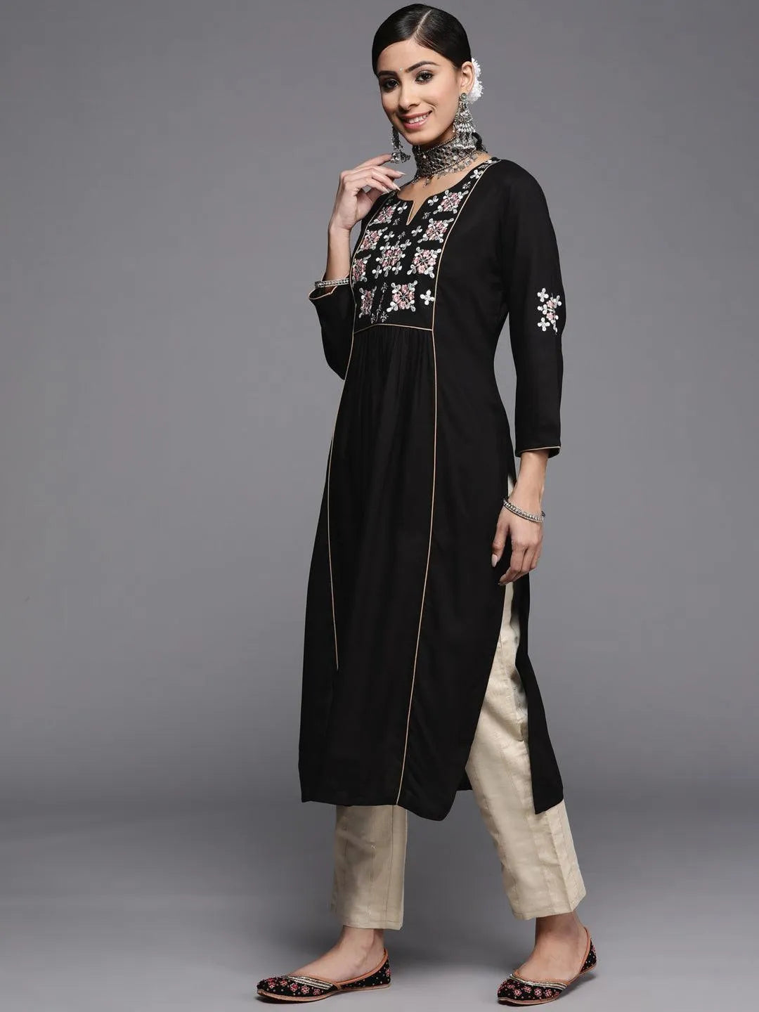 Black Yoke Design Rayon Kurta - Libas