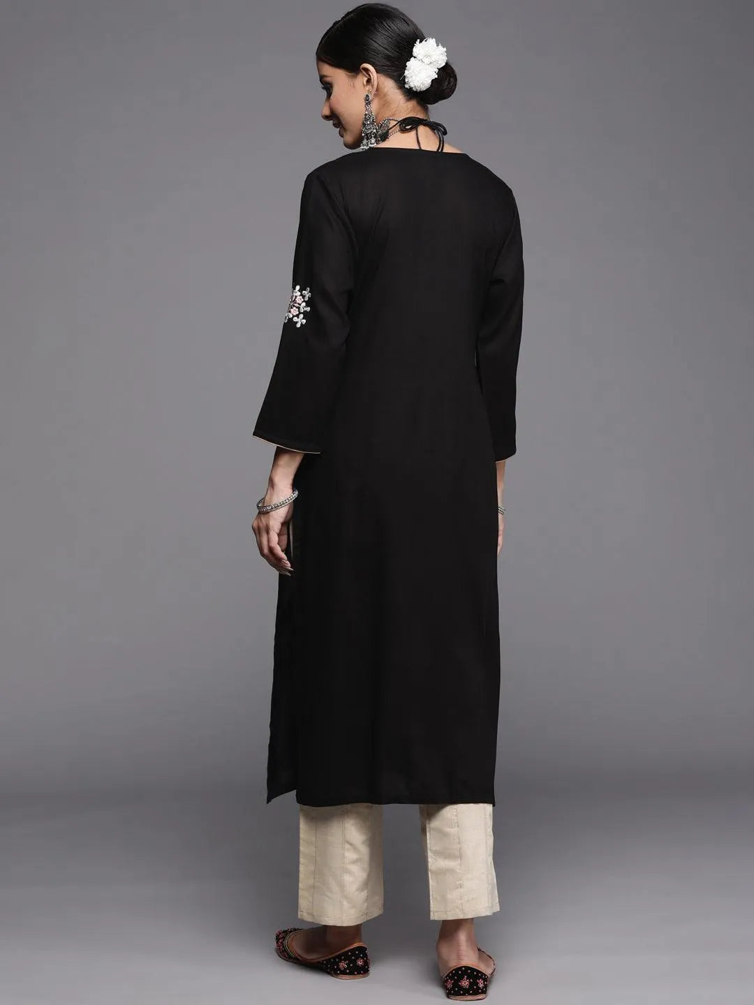 Black Yoke Design Rayon Kurta - Libas