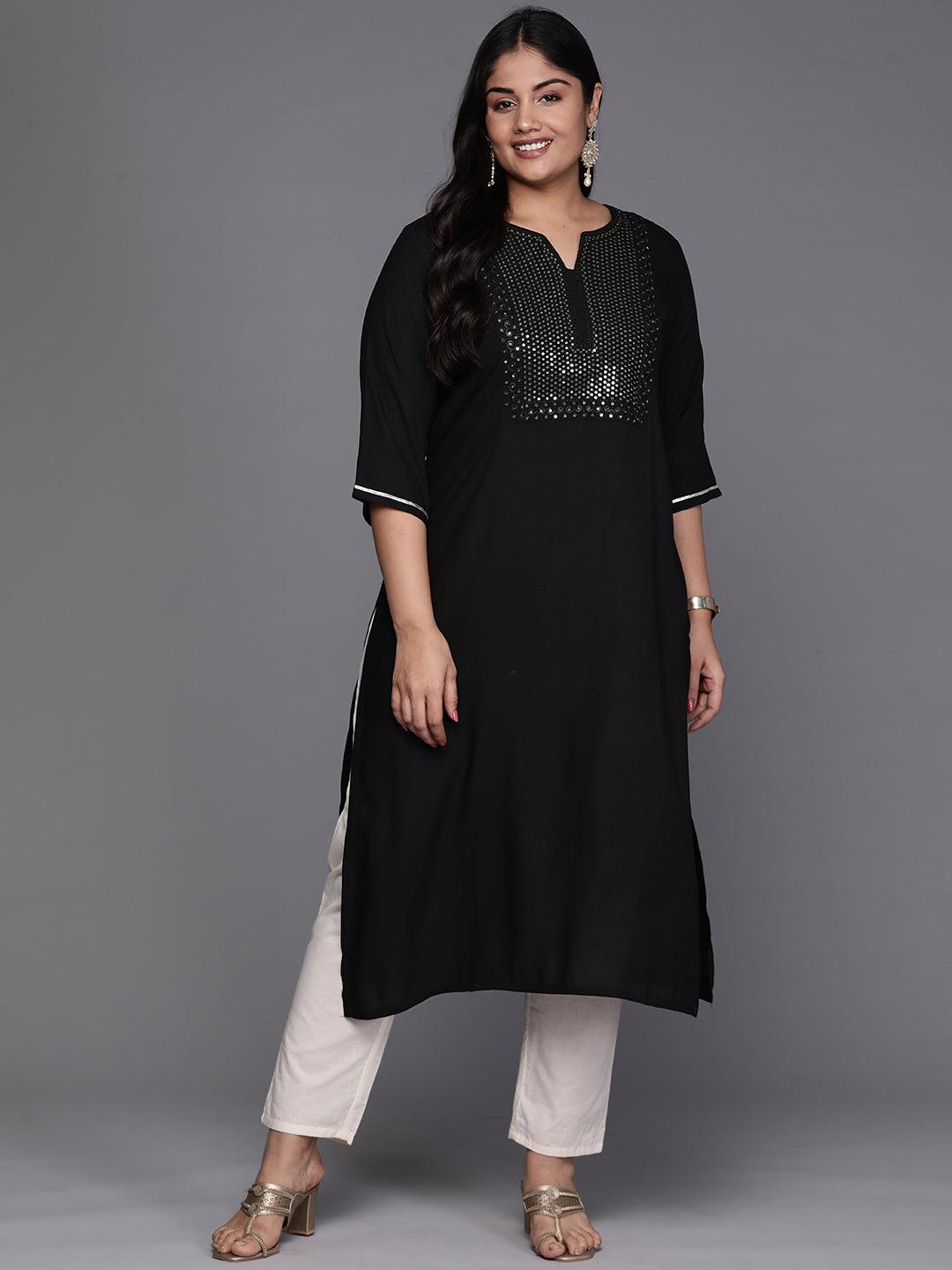 Black Yoke Design Rayon Straight Kurta - Libas