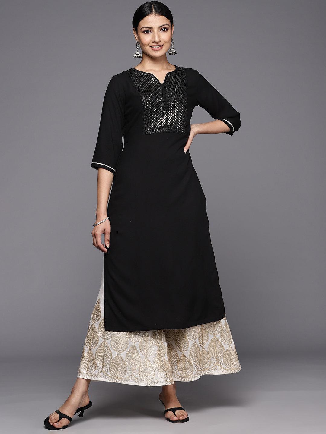 Black Yoke Design Rayon Straight Kurta - Libas