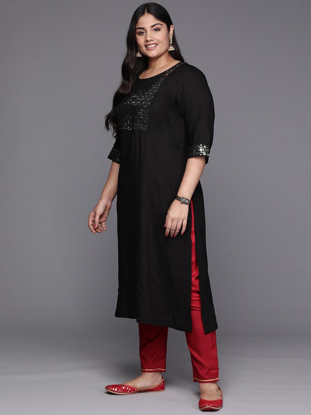 Black Yoke Design Rayon Straight Kurta - Libas