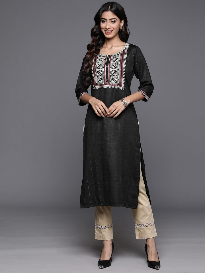 Black Yoke Design Rayon Straight Kurta - Libas