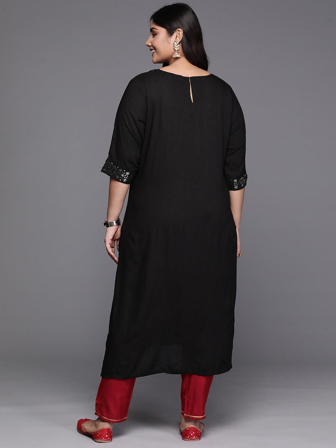 Black Yoke Design Rayon Straight Kurta - Libas