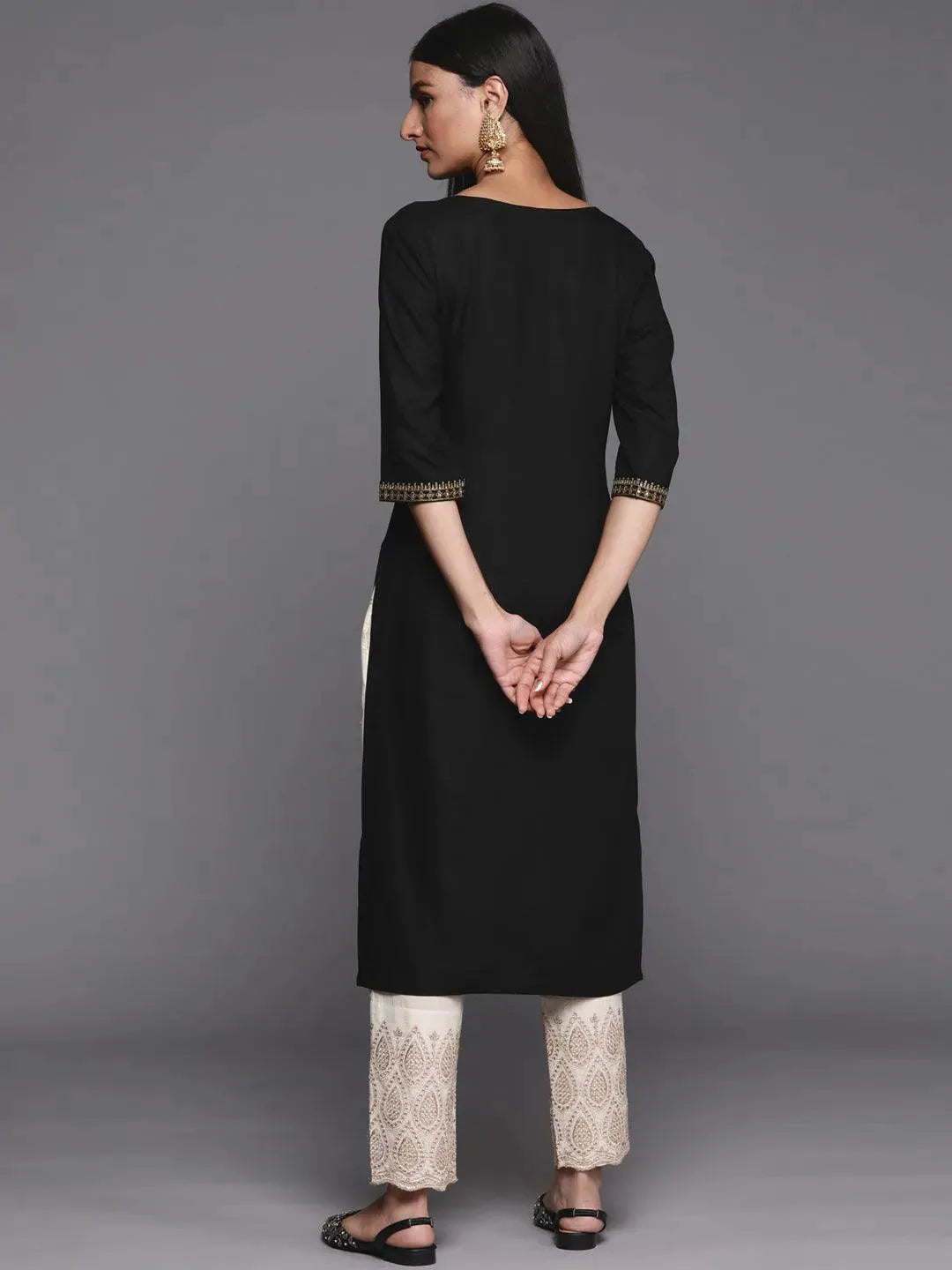 

Black Yoke Design Rayon Straight Kurta