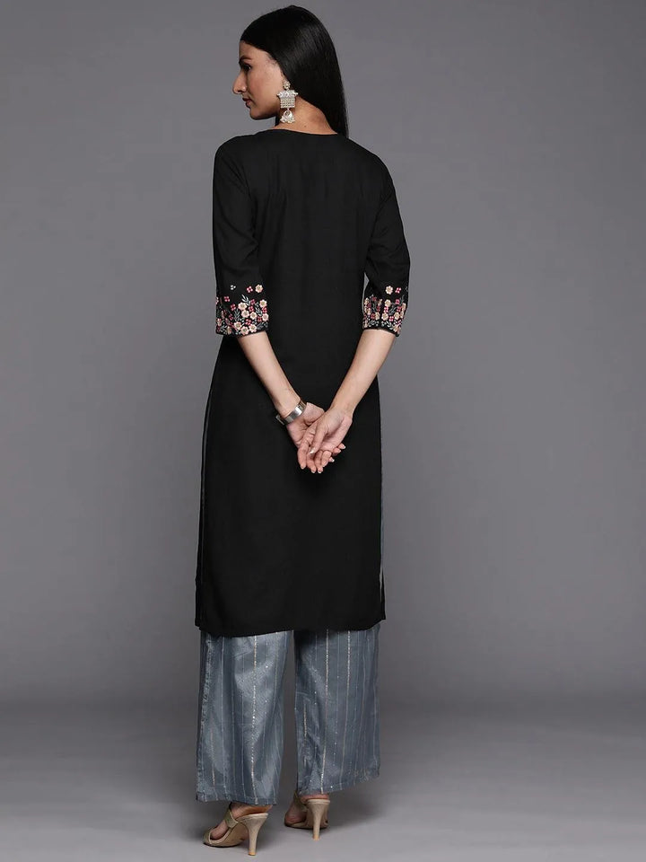 Black Yoke Design Rayon Straight Kurta - Libas