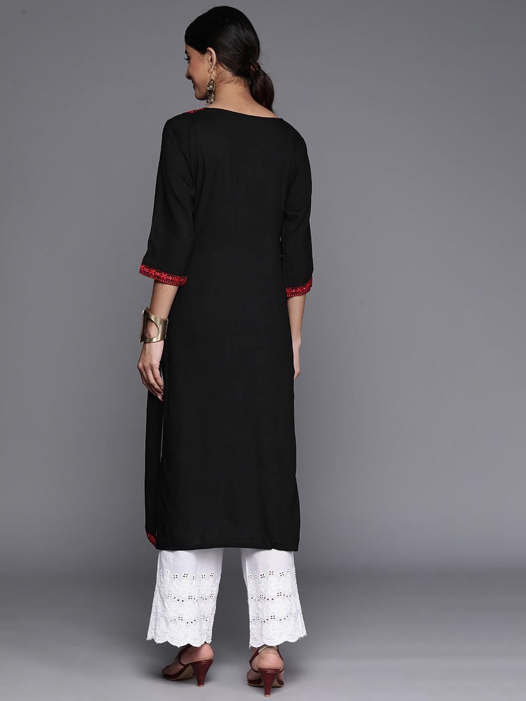 Black Yoke Design Rayon Straight Kurta - Libas 