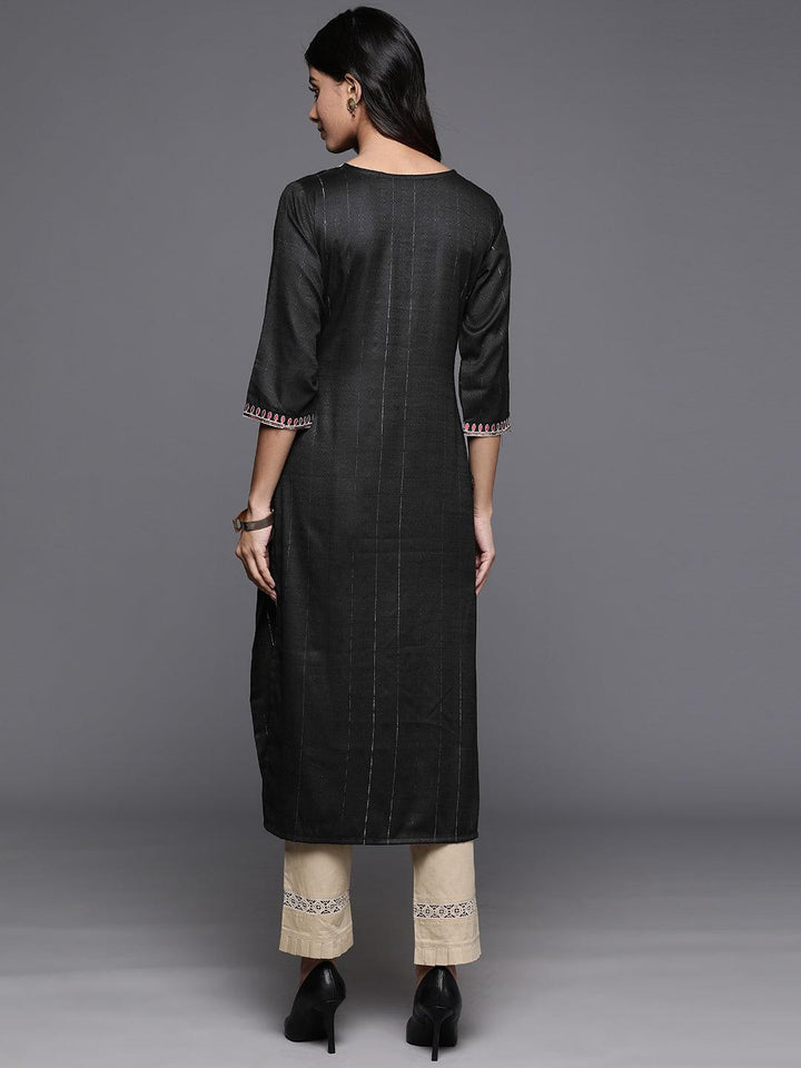 Black Yoke Design Rayon Straight Kurta - Libas