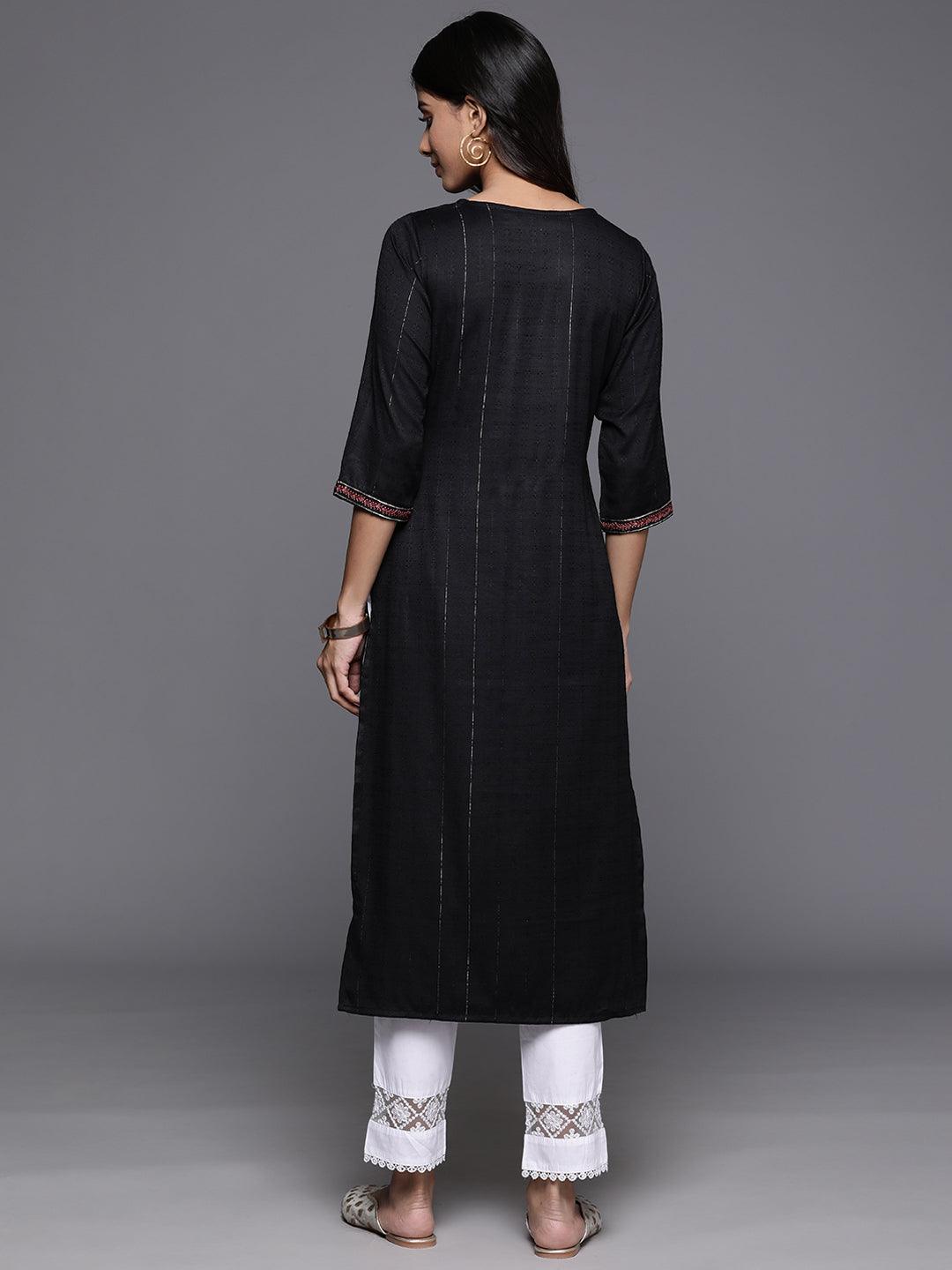 Black Yoke Design Rayon Straight Kurta - Libas