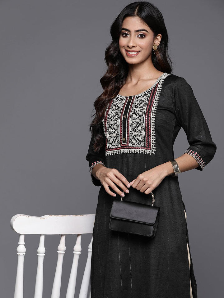 Black Yoke Design Rayon Straight Kurta - Libas