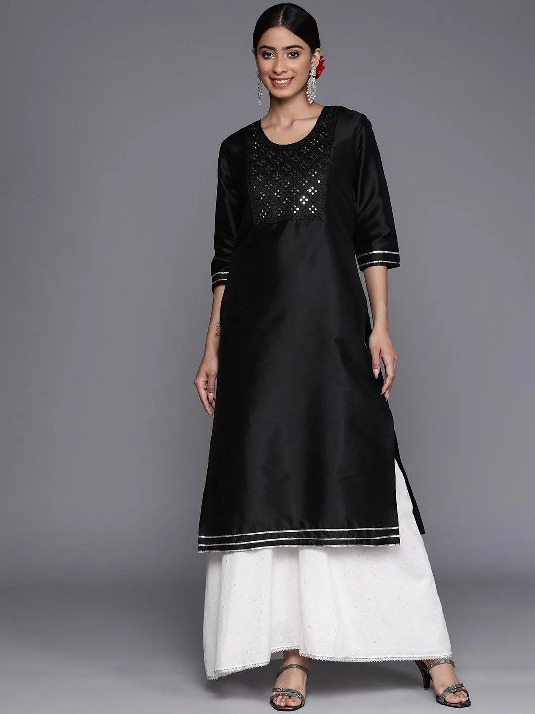 

Black Yoke Design Silk Straight Kurta