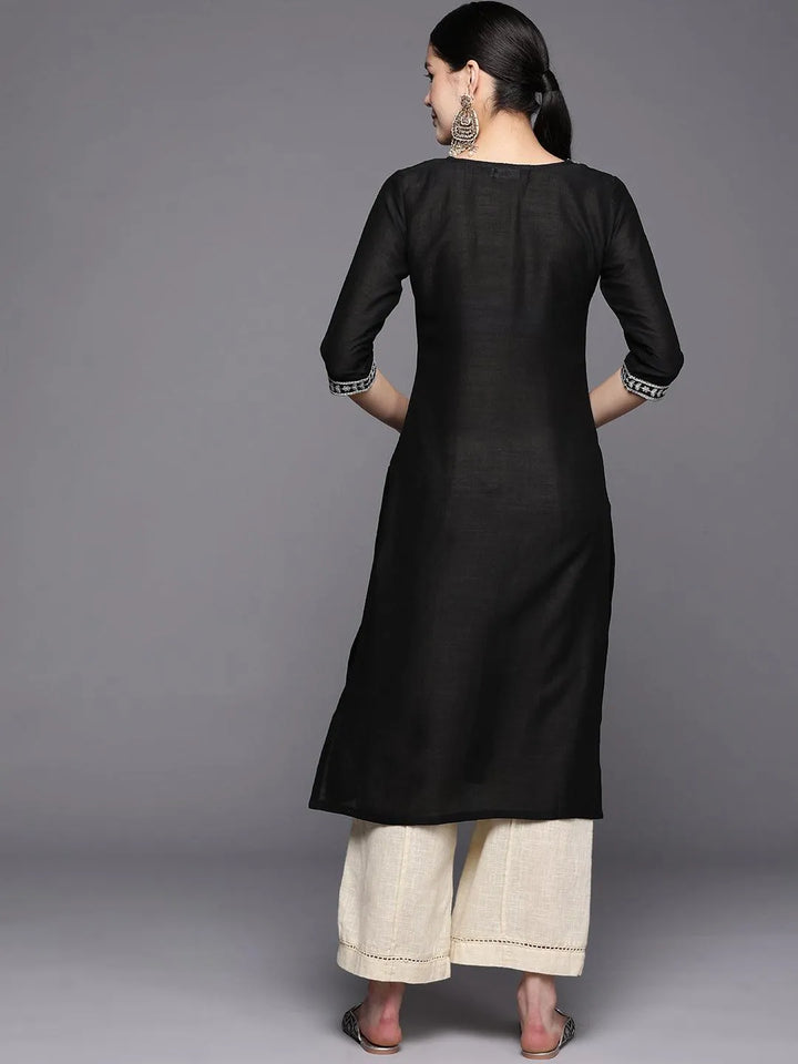 Black Yoke Design Silk Straight Kurta - Libas