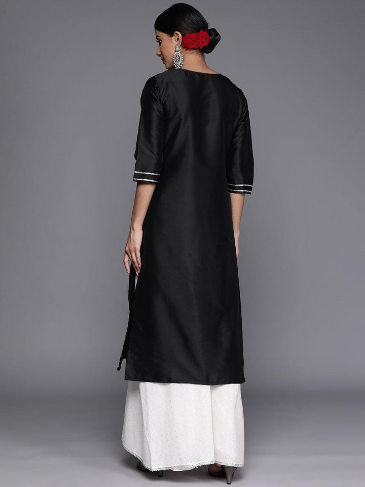 Black Yoke Design Silk Straight Kurta - Libas