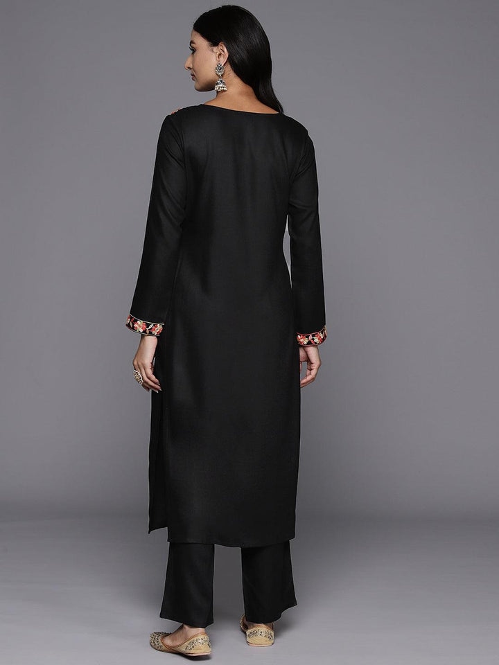 Black Yoke Design Wool Blend Straight Kurta With Palazzos - Libas