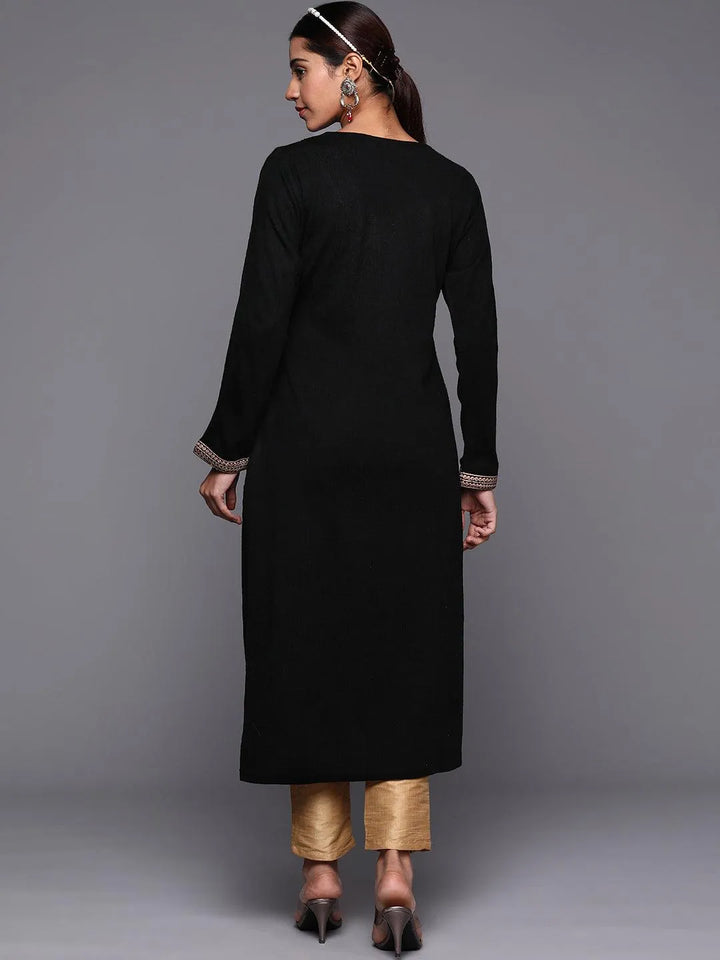 Black Yoke Design Wool Straight Kurta - Libas