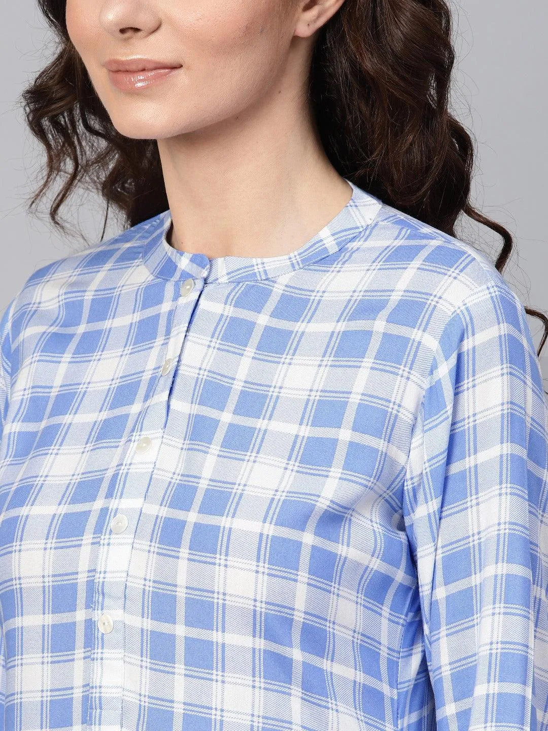 Blue Checkered Rayon Kurta - Libas