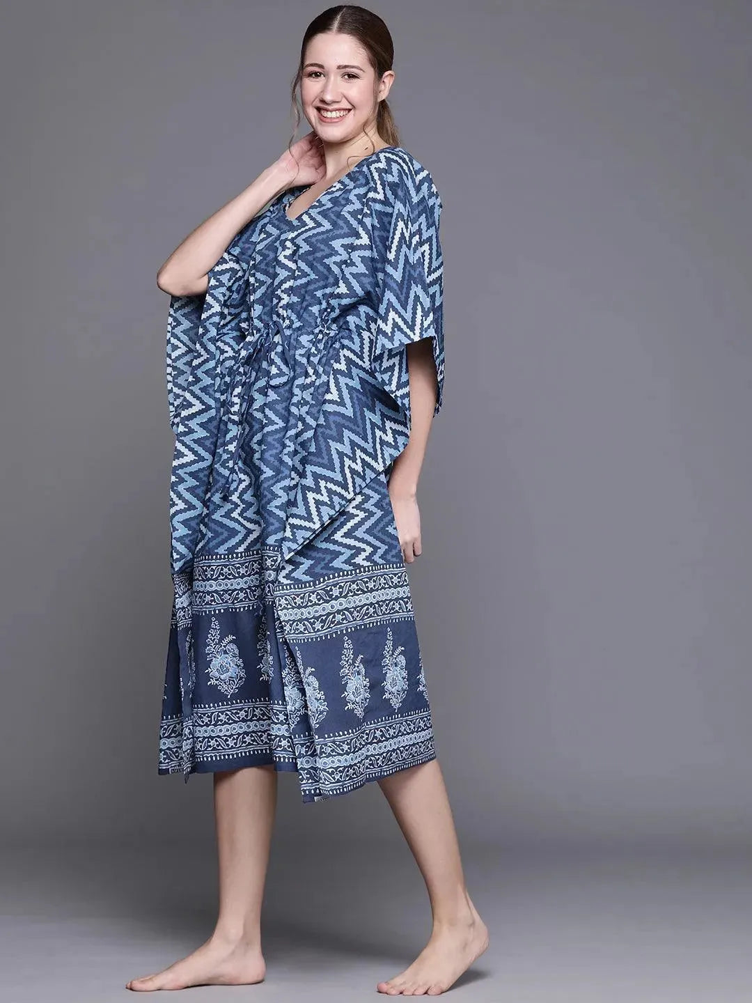 

Buy Blue Cotton Printed Kaftan Nightdress - 50044 | Libas Ethnic Wear Online