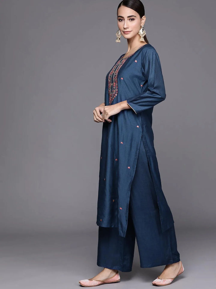 Blue Embroidered Chanderi Silk Suit Set - Libas