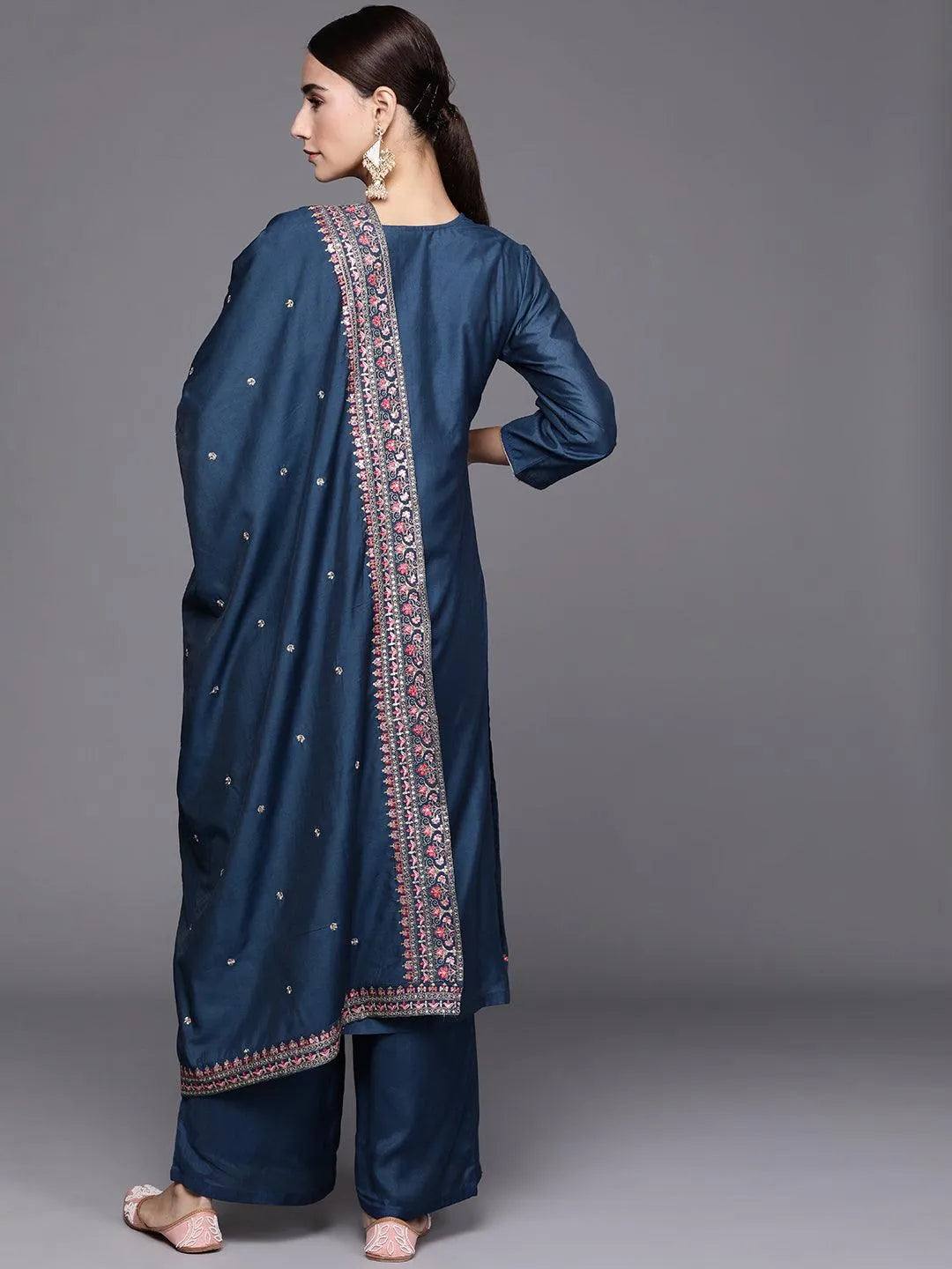 Blue Embroidered Chanderi Silk Suit Set - Libas