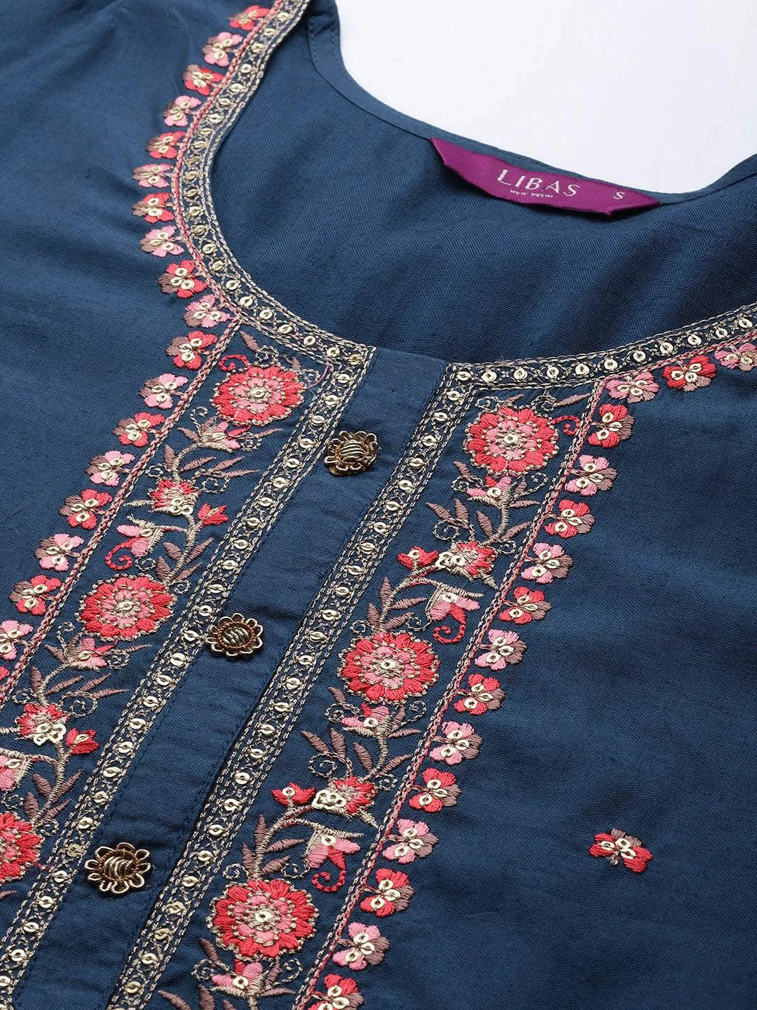 Blue Embroidered Chanderi Silk Suit Set - Libas