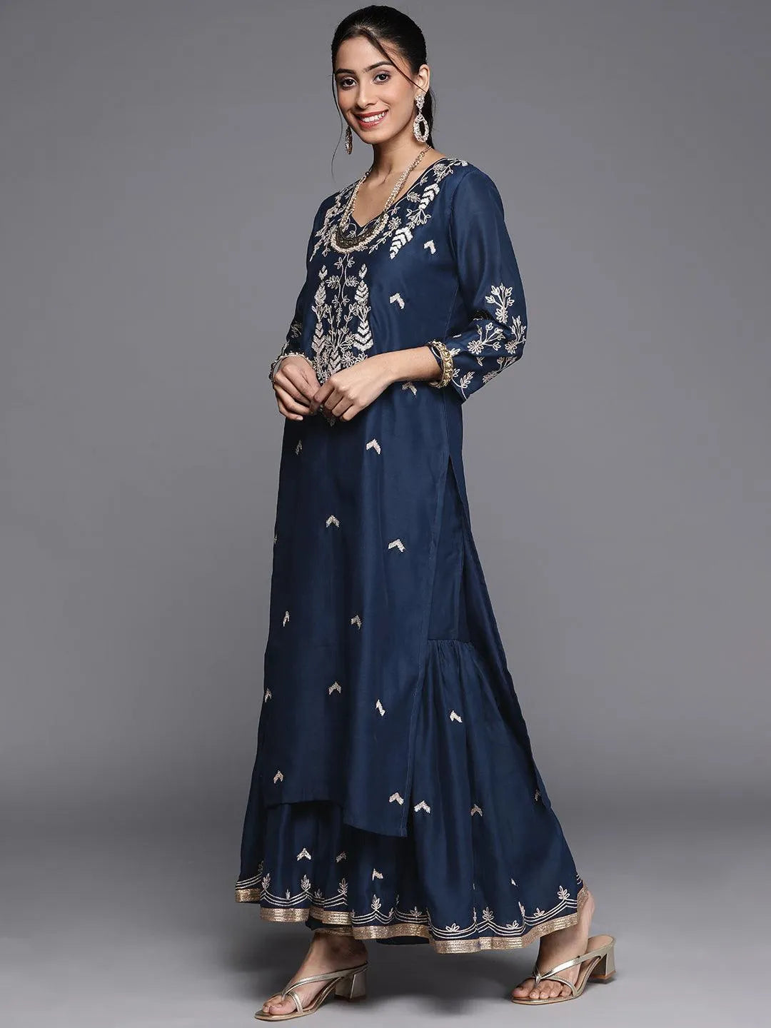 Blue Embroidered Chanderi Silk Suit Set - Libas 