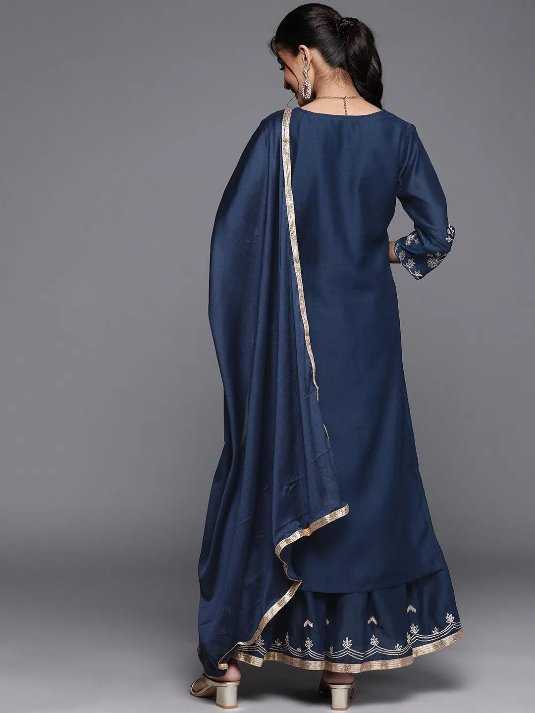 Blue Embroidered Chanderi Silk Suit Set - Libas 