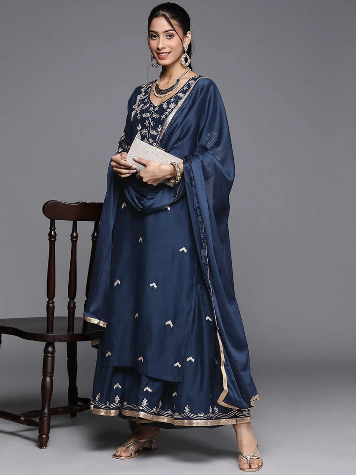 Blue Embroidered Chanderi Silk Suit Set - Libas