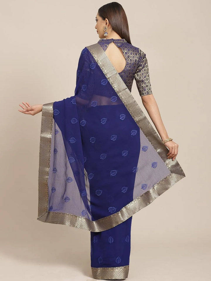 Blue Embroidered Chiffon Saree - Libas