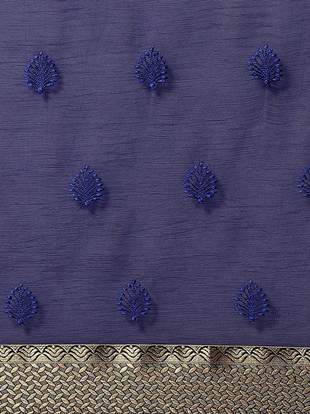 Blue Embroidered Chiffon Saree - Libas