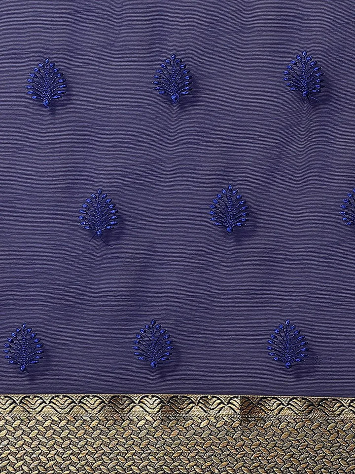 Blue Embroidered Chiffon Saree - Libas