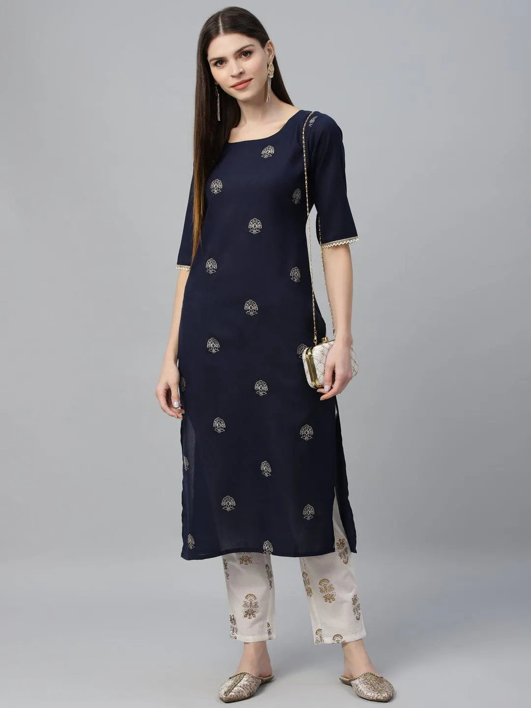 Blue Embroidered Cotton Kurta - Libas