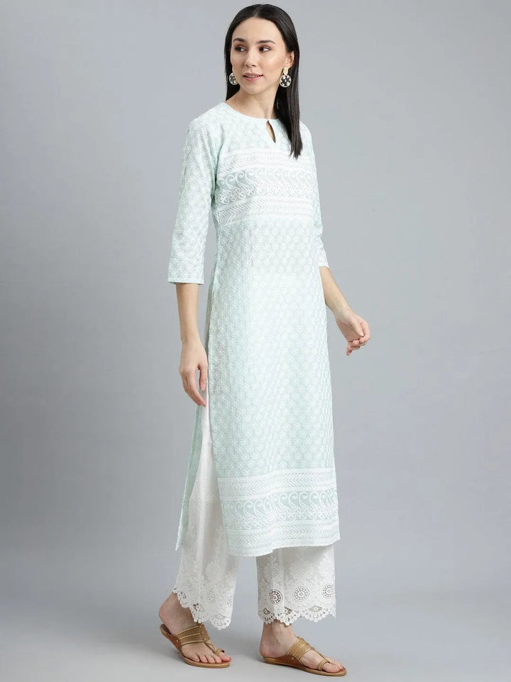 Blue Embroidered Cotton Kurta - Libas