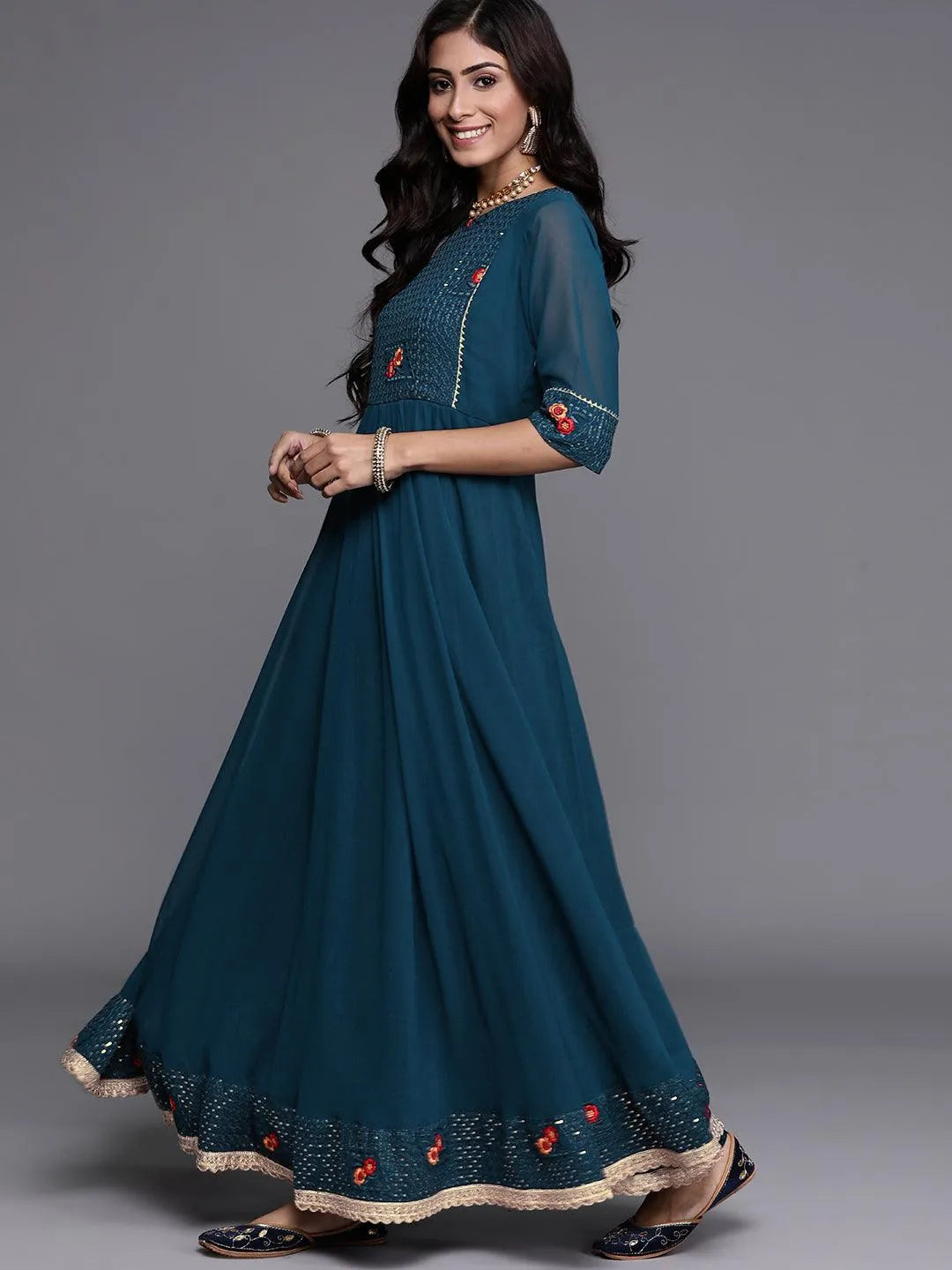 Blue Embroidered Georgette Suit Set - Libas