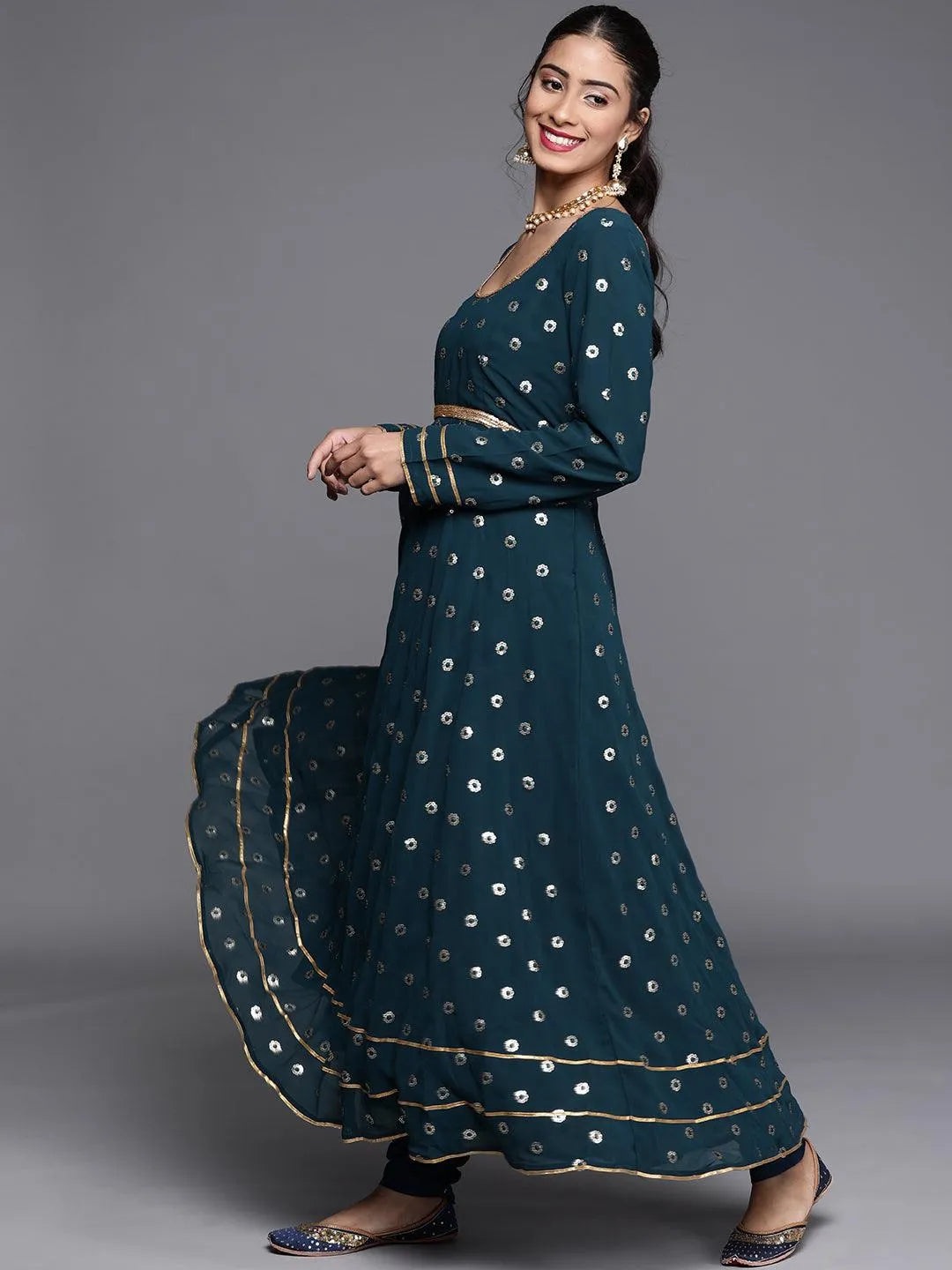 Blue Embroidered Georgette Suit Set - Libas 